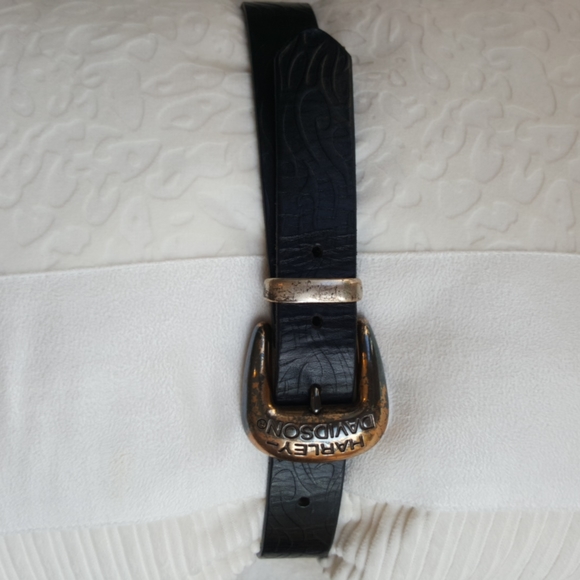 HARLEY-DAVIDISON ♡ Vintage H-D Buckle Black Leather 3-D Flame Stamped Belt S main image 10